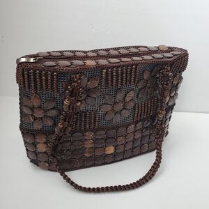 Handbag with Wooden Beads Circles Flowers